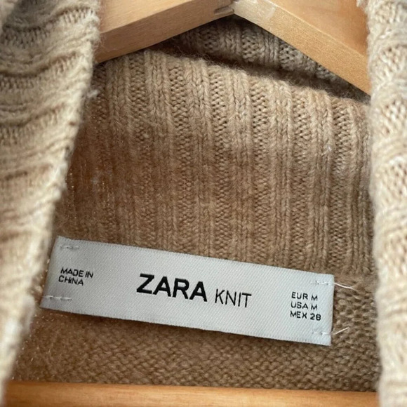 Zara Tie Cuff Turtleneck Knit Sweater Camel  Tan Size Medium - Picture 8 of 9
